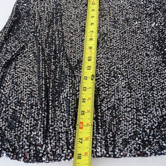 Lush Sequin Long Sleeve Crop Top Women Size XS V-Neck Surplice Black Glam Party - Picture 10 of 11
